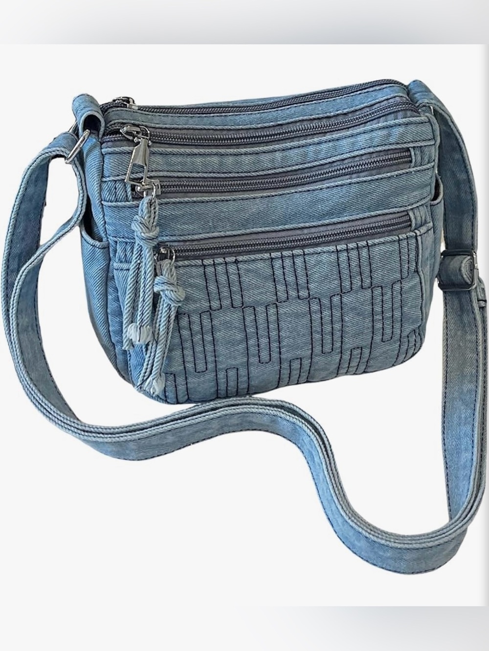 Light Blue Denim Crossbody Bag - Casual Everyday Shoulder Bag